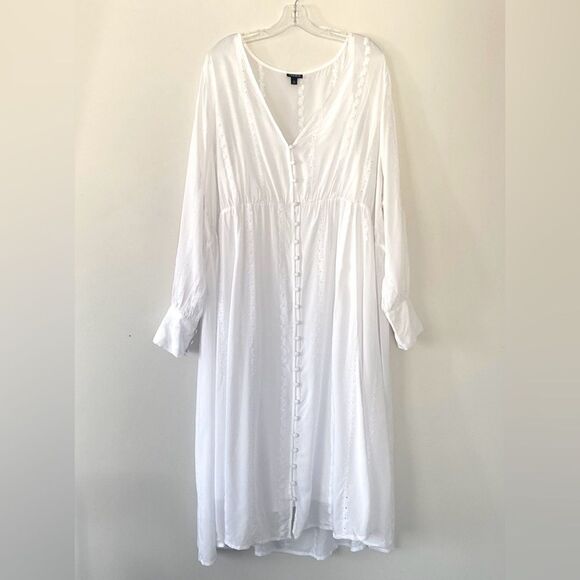 Torid White Button-Down Long Sleeve Dress Lined Slip Embroidered XXL Cottagecore - Picture 3 of 13